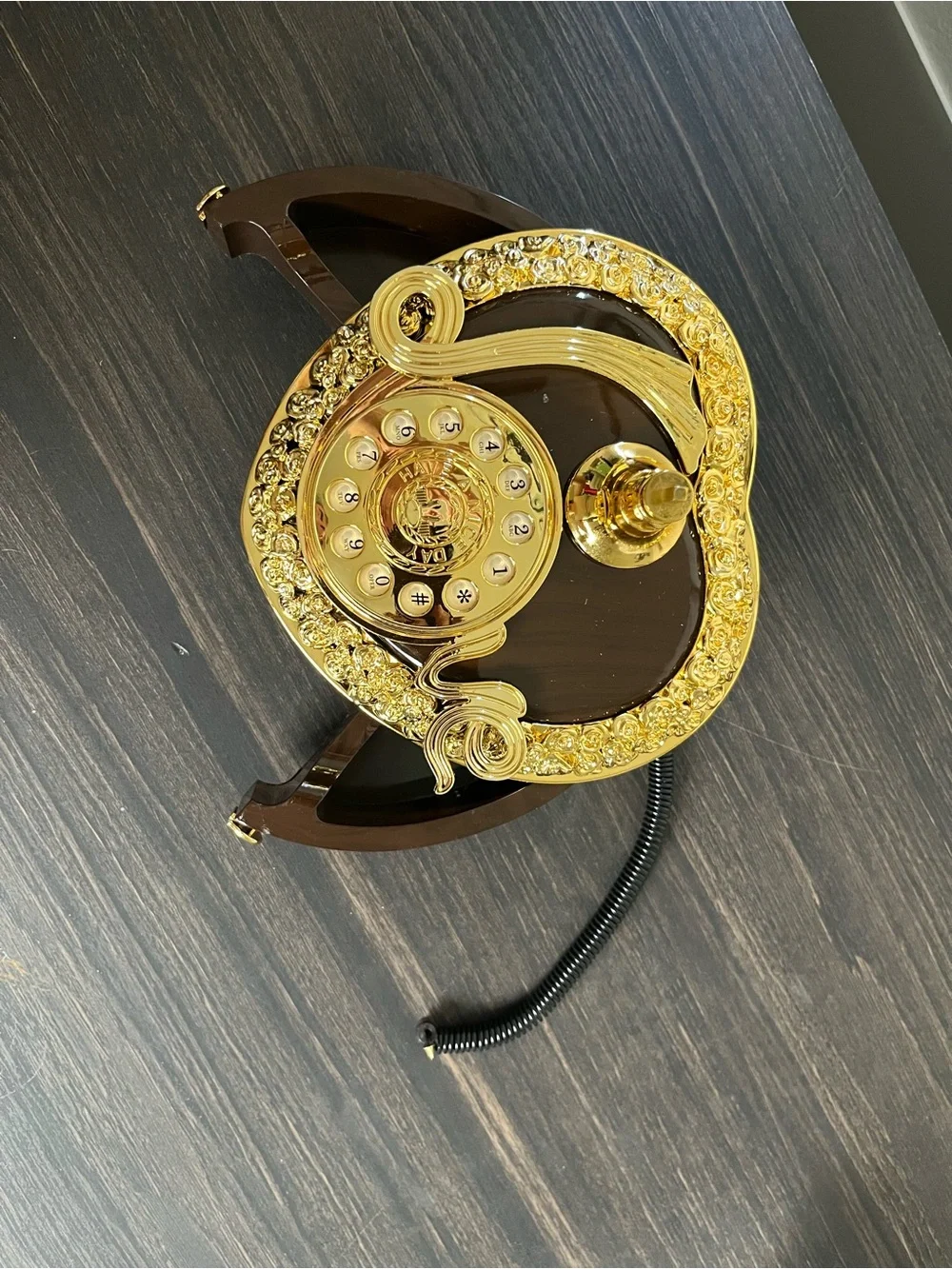 Victorian-Style Rotary Telephone in Gold & Dark Brown Chocolate NIB Corded